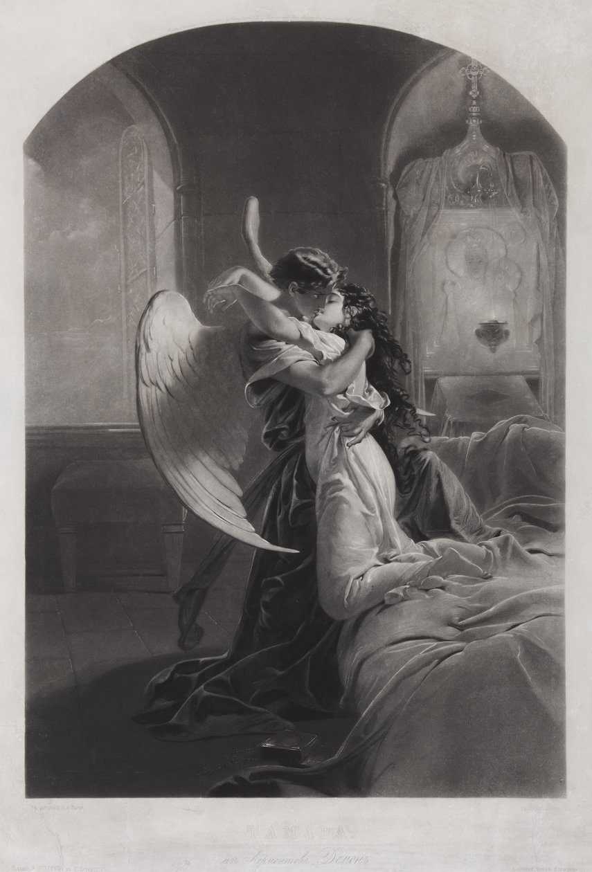 Tamara and Demon. Illustration to the poem The Demon by Mikhail Lermontov by Mihaly von Zichy