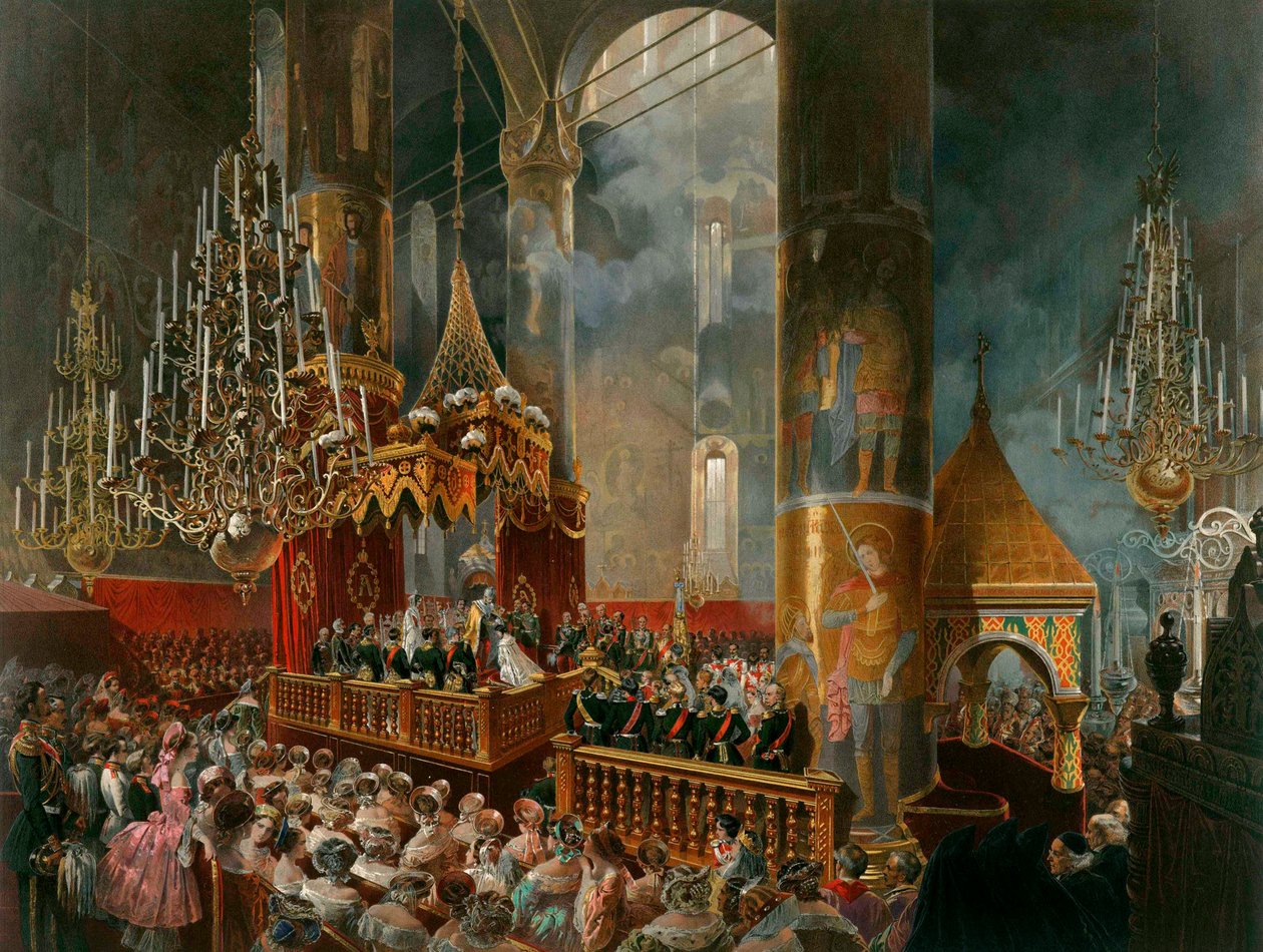 The crowning of Tsarina Maria Alexandrovna of Russia, Moscow by Mihaly von Zichy