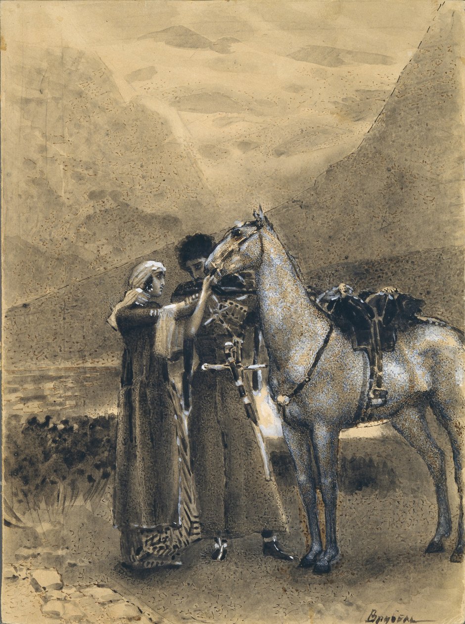 Farewell of Zara with Ismail. Illustration to the poem Ismail Bey by Mikhail Lermontov, 1890-1891 by Mikhail Aleksandrovich Vrubel