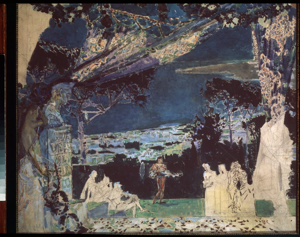 Italy, Night In Naples, Curtain design for the Private Russian Theatre by Mikhail Aleksandrovich Vrubel