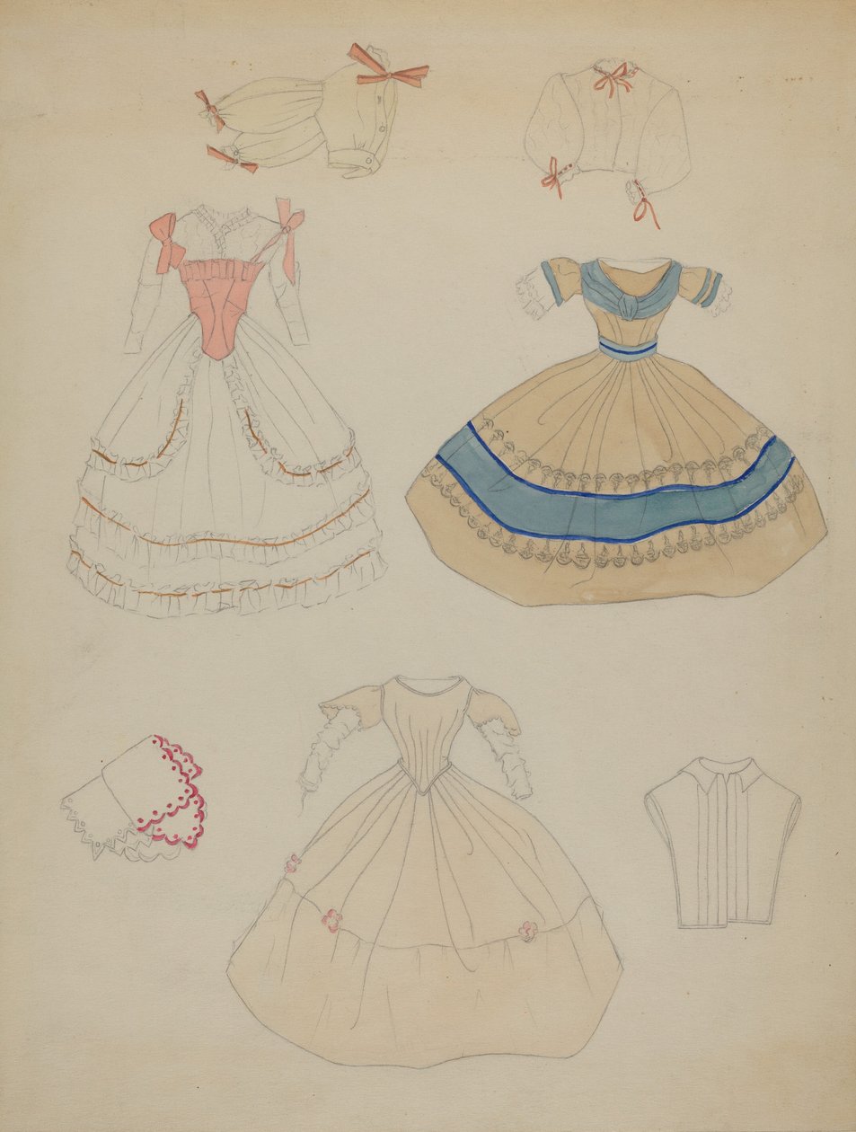 Doll and Wardrobe, c. 1936 by Mina Lowry