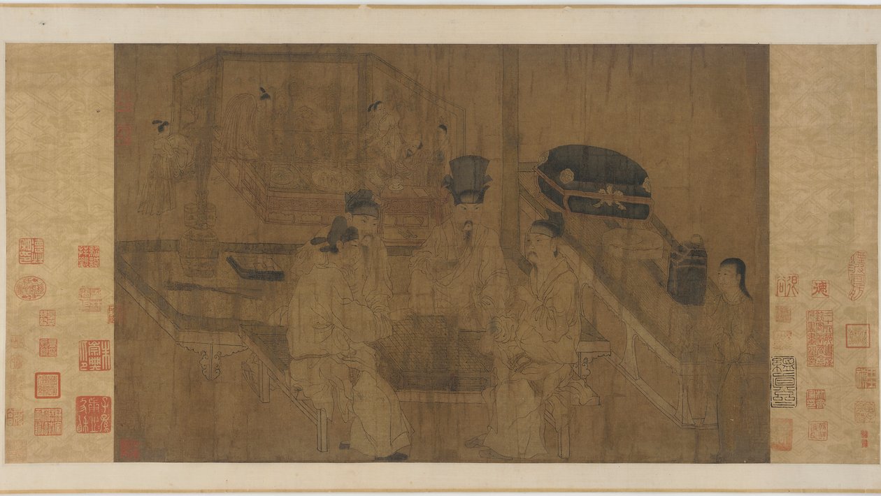 The Double Screen: Emperor Li Jing Watching His Brothers Play Weiqi by Ming Dynasty Chinese School