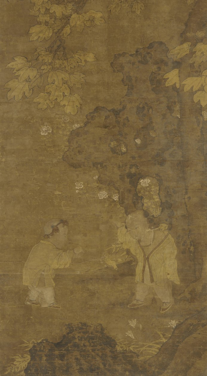 Two Boys Playing with the Puppet of a Lion by Ming Dynasty Chinese School