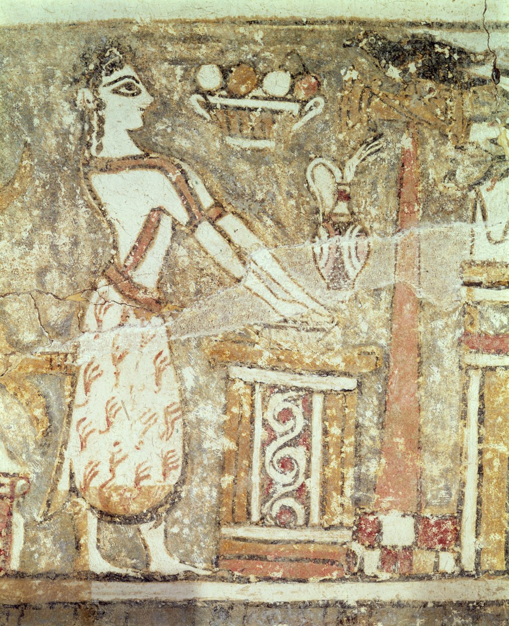 Priestess at an altar, detail from a sarcophagus from a tomb at Ayia Triada, Crete, Late Minoan Period, c.1390 BC by Minoan