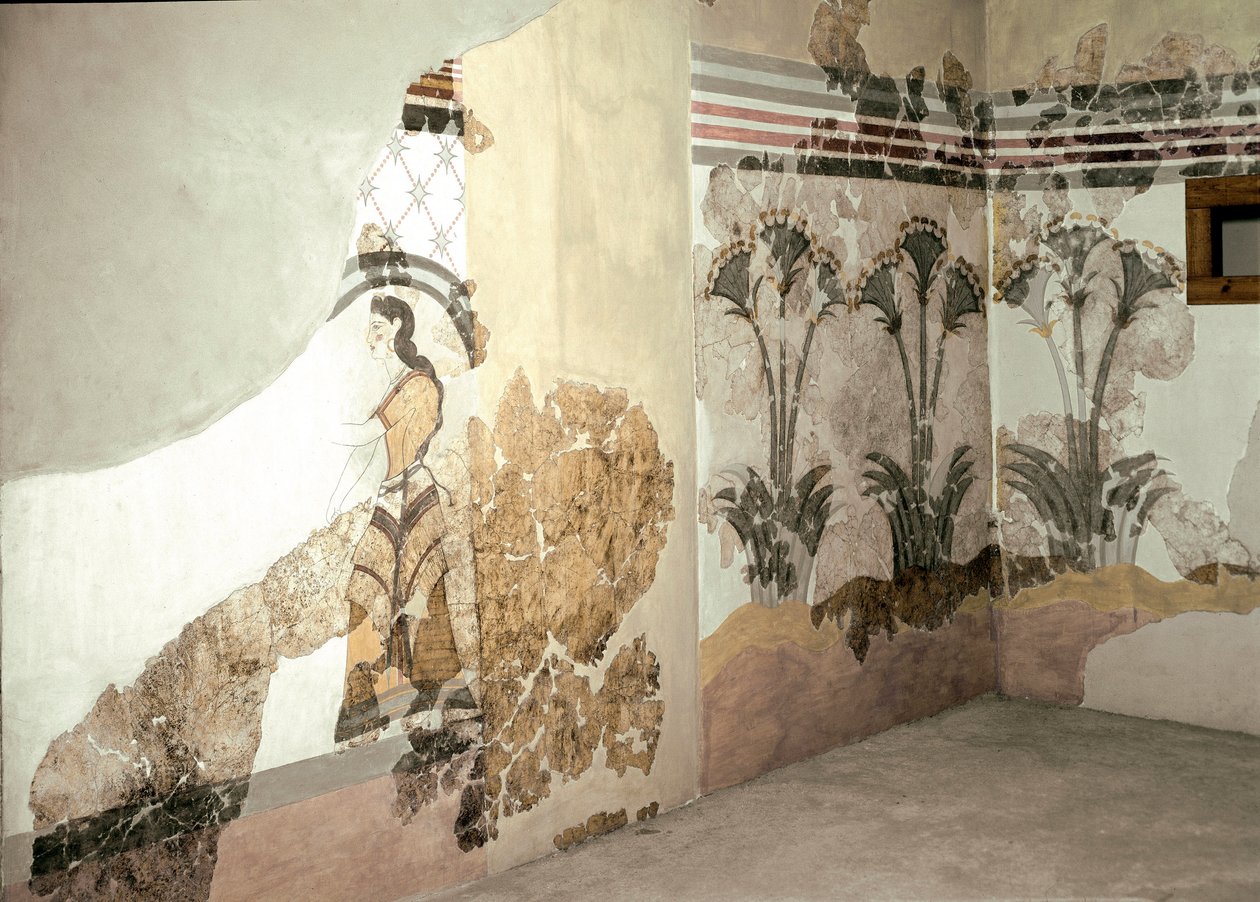 Minoan Art: The Woman with Lys Fresco from Akrotiri in Santorini by Minoan