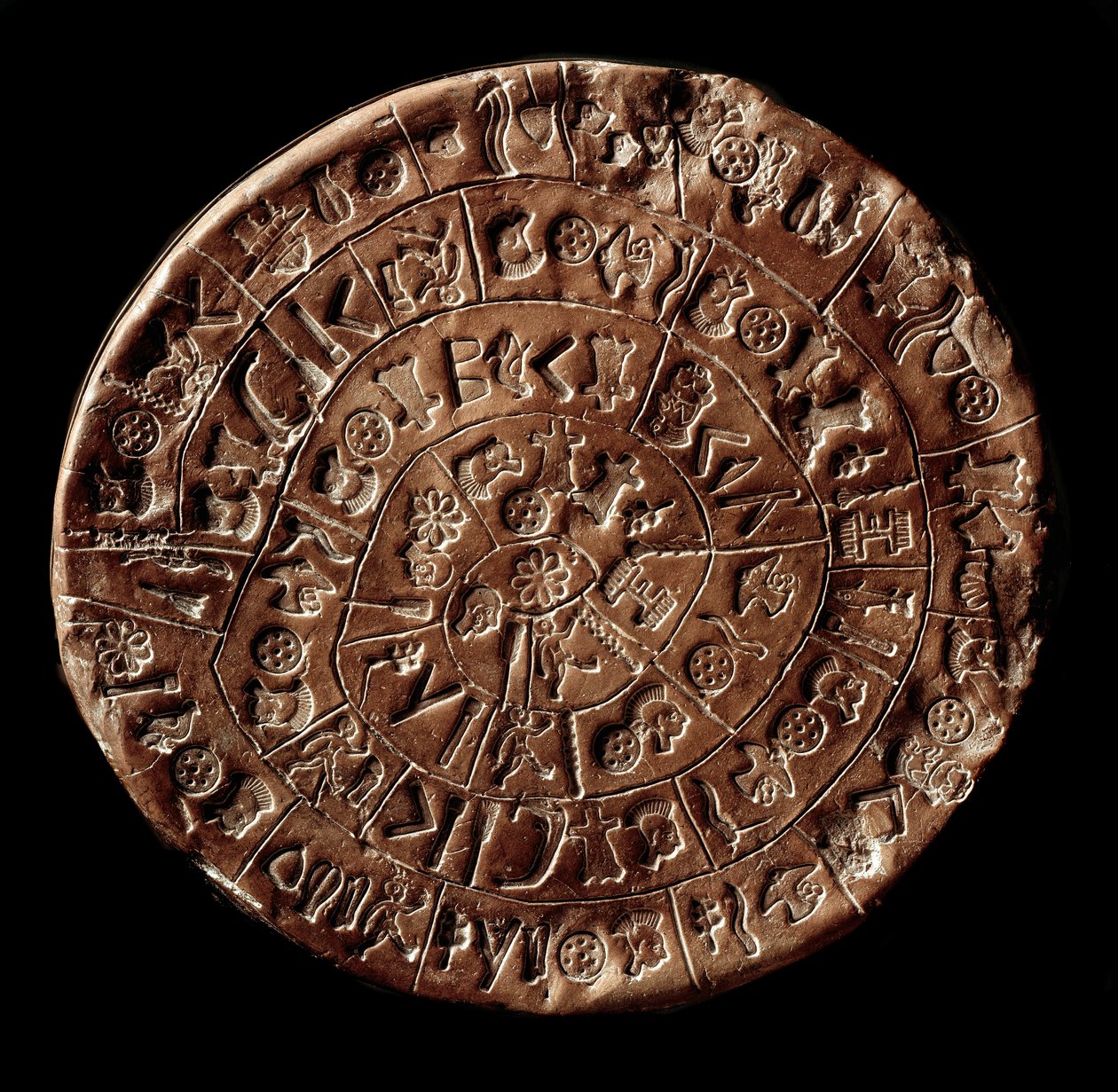 The disc of Phaistos (Minoan Art - 1700 - 1600 BC) covered with hieroglyphs by Minoan