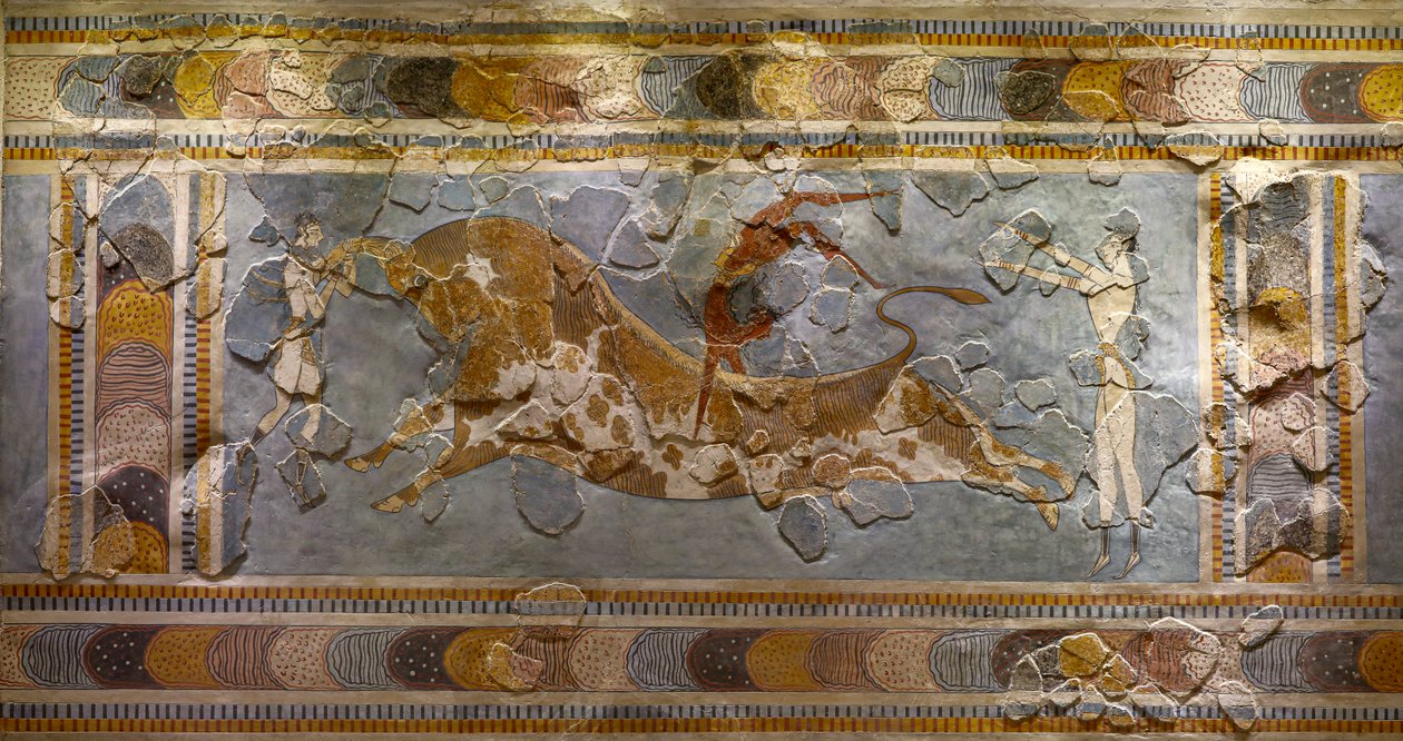 Bull Leaping Fresco (detail) by Minoan