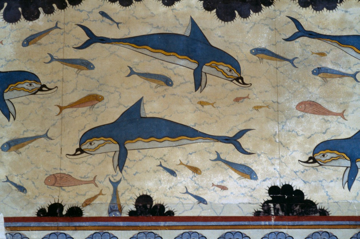 Megaron of Queen decorated with dolphin frescoes, Palace of Knossos, Crete, Greece, Minoan civilization by Minoan