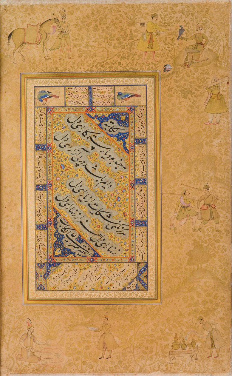 Page from an Album made for Jahangir, recto calligraphy first half 16th century; verso image c.1590; album c.1608-19 by Mir Ali Al Husayni