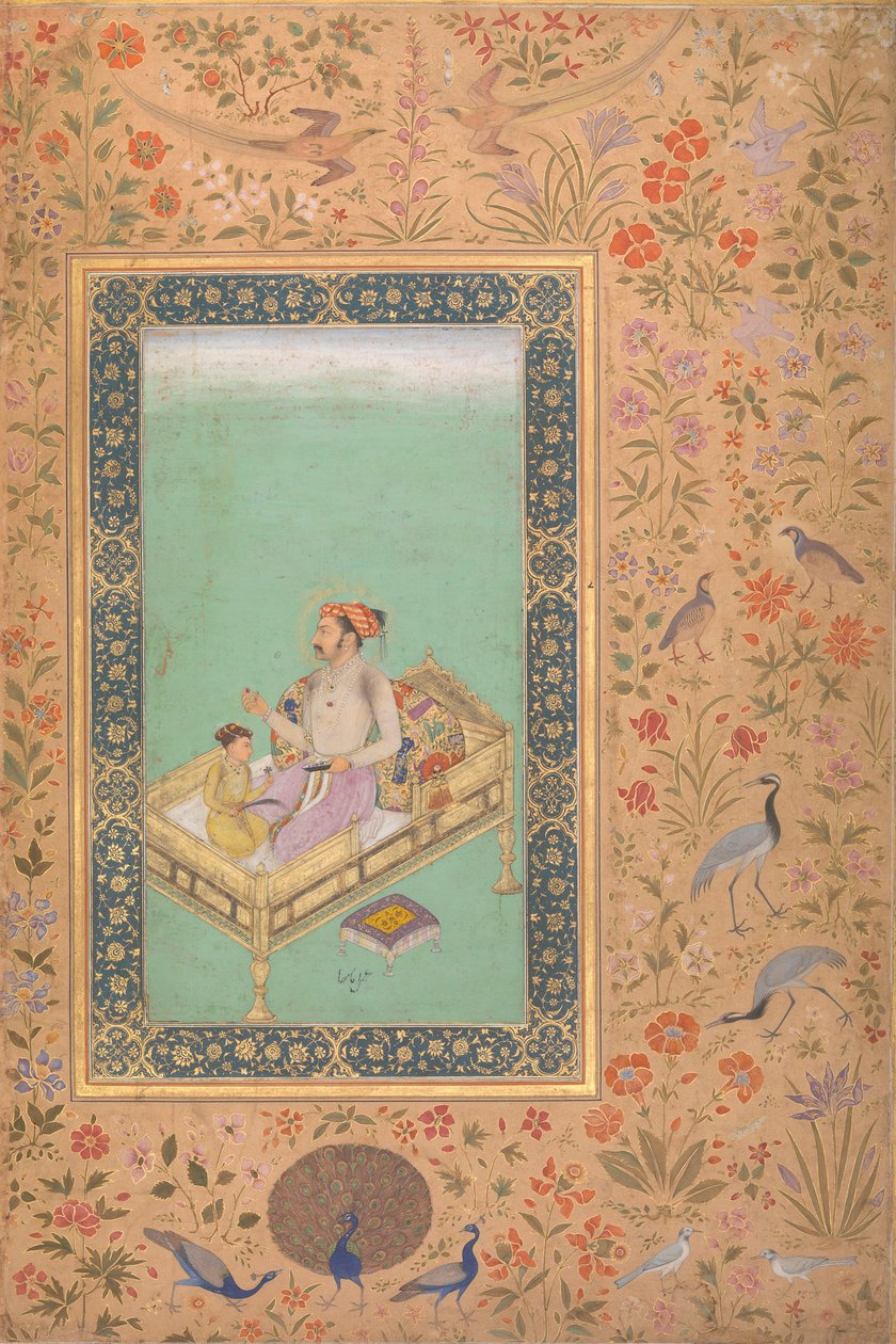 The Emperor Shah Jahan with his Son Dara Shikoh, Folio from the Shah Jahan Album, verso by Mir 