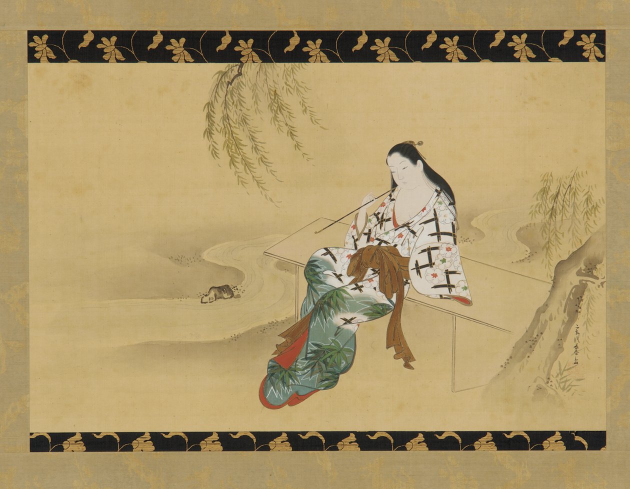 Landscape: A Yujo Sitting on a Bench, 18th century by Miyagawa Chōshun