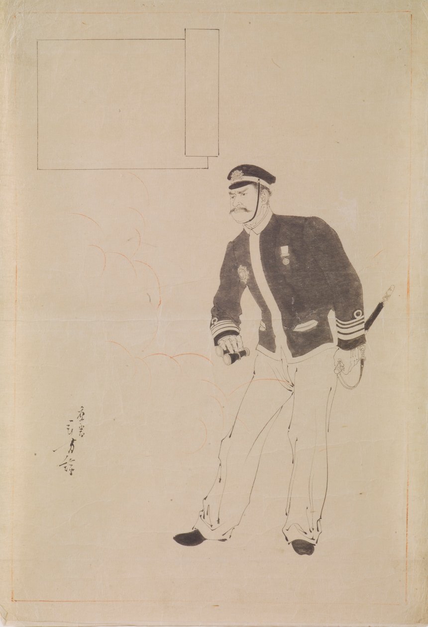 Preparatory Drawing for a Woodblock Print Depicting a Japanese Naval Officer during the Sino-Japanese War by Mizuno Toshikata