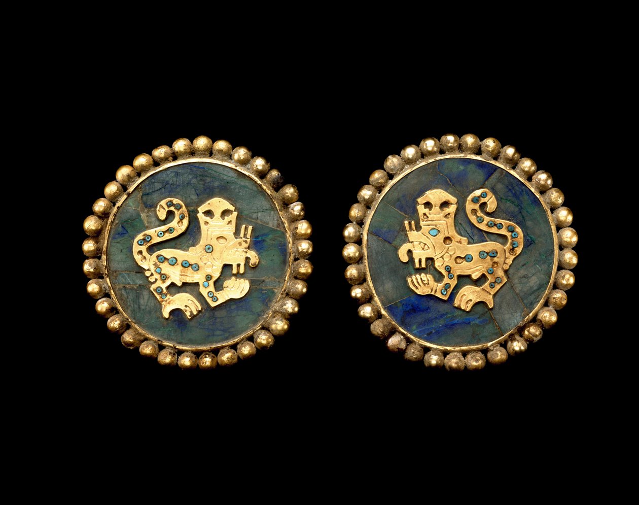 Pair of Ear Ornaments Depicting Supernatural Felines by Moche Moche