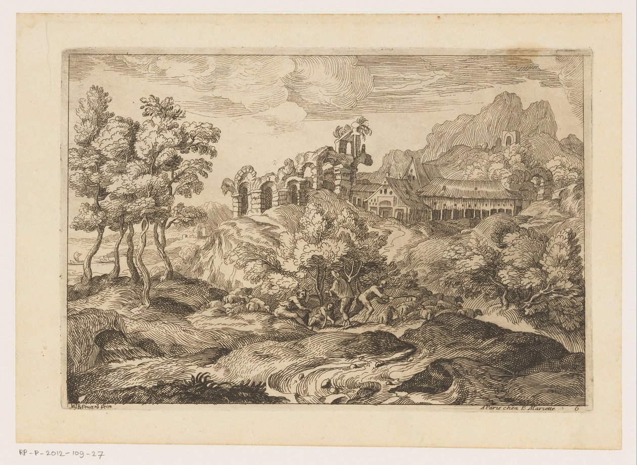 Landscape with Shepherds and a Flock by a Ruin (Landscapes after Titian) by Moise Jean Baptiste Fouard