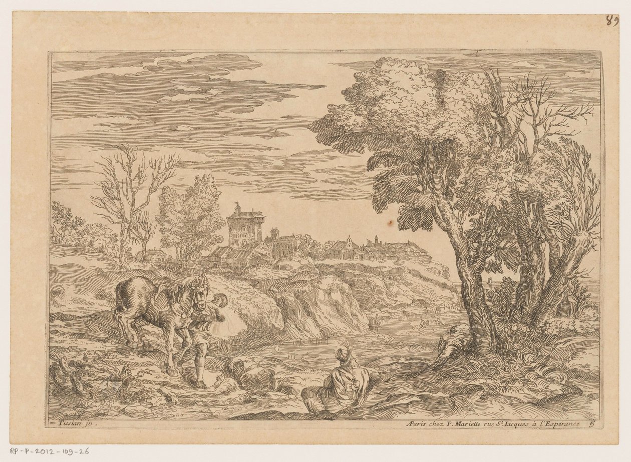 Landscape with Man on Horseback Crossing a River by Moise Jean Baptiste Fouard
