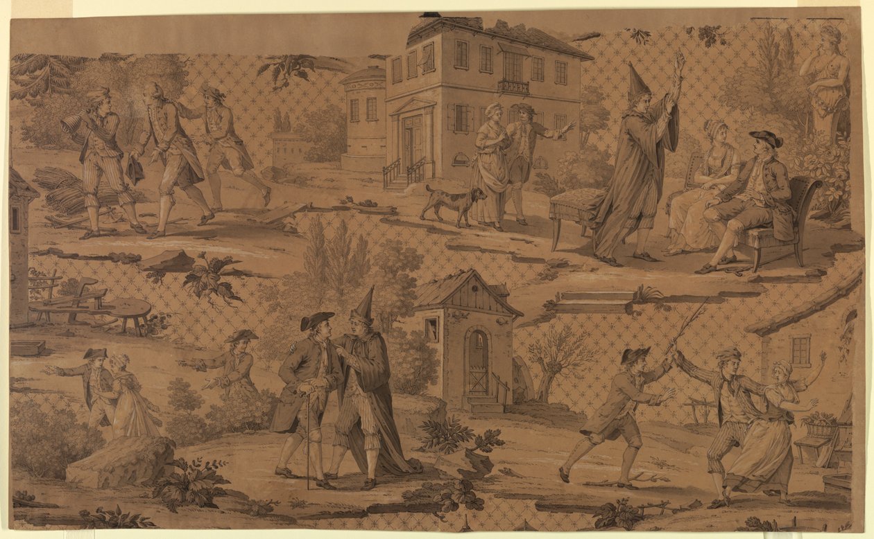 Cartoon for Cotton Printing: Scenes from Moliere
