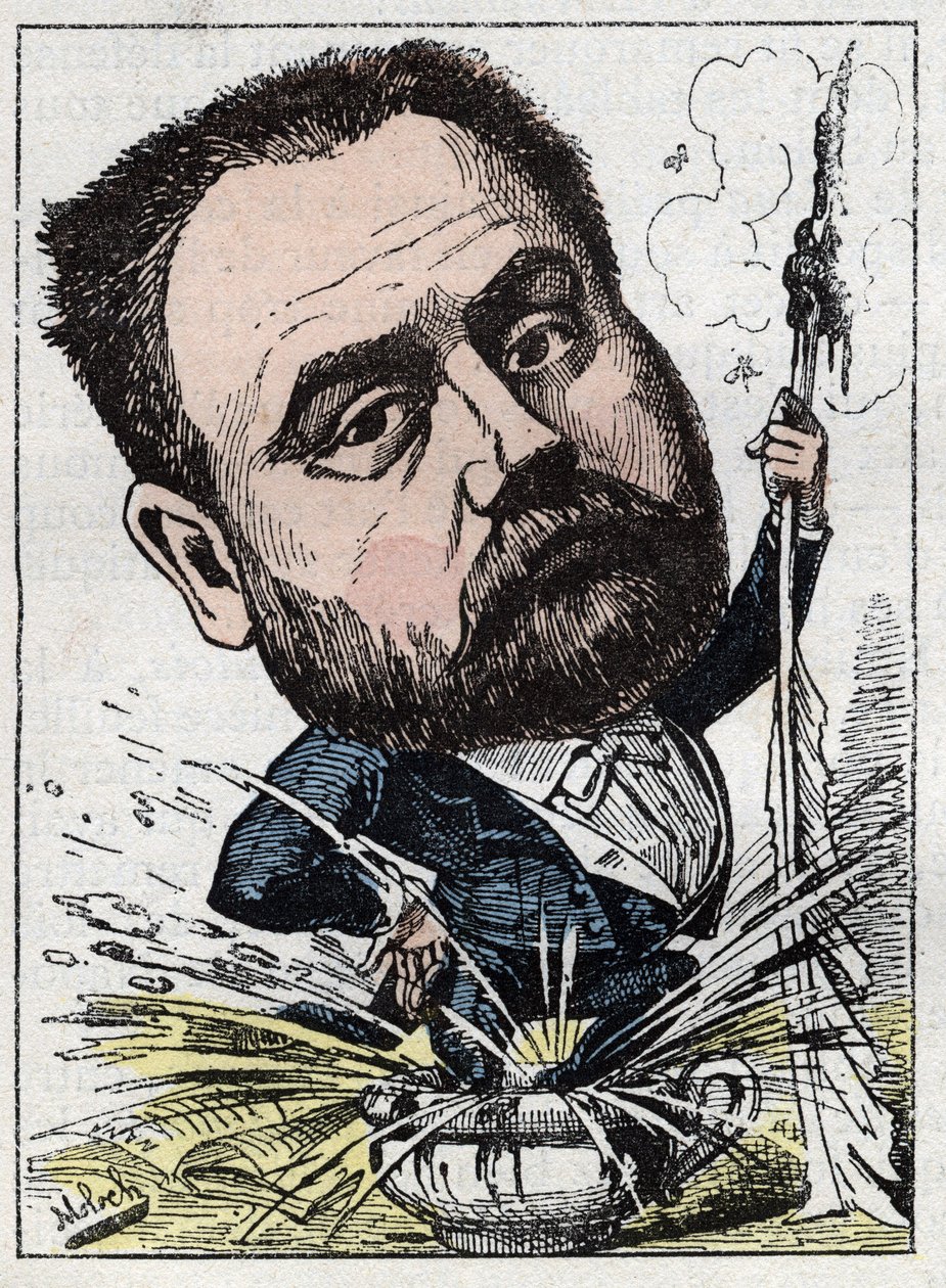 Portrait of Emile Zola, French writer - caricature by B. Moloch in 