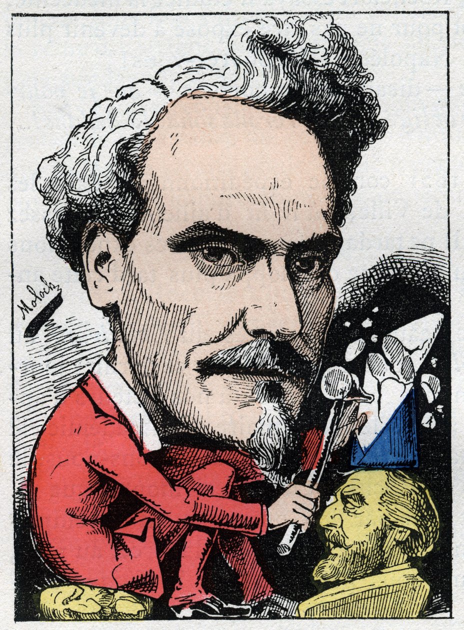 Portrait of Henri de Rochefort (1831-1913) Marquis de Rochefort, journalist, politician and writer in “Le Trombinoscope” by Touchatout, cartoon by B. Moloch of 1882. Private collection by Moloch
