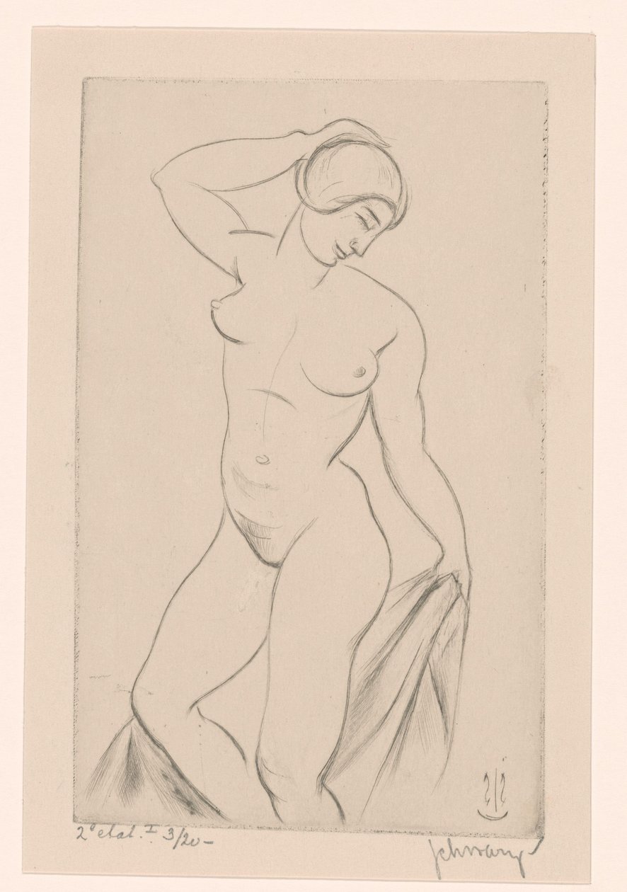 Naked Woman with Hand on Head by Mommie Schwarz (signed by artist)