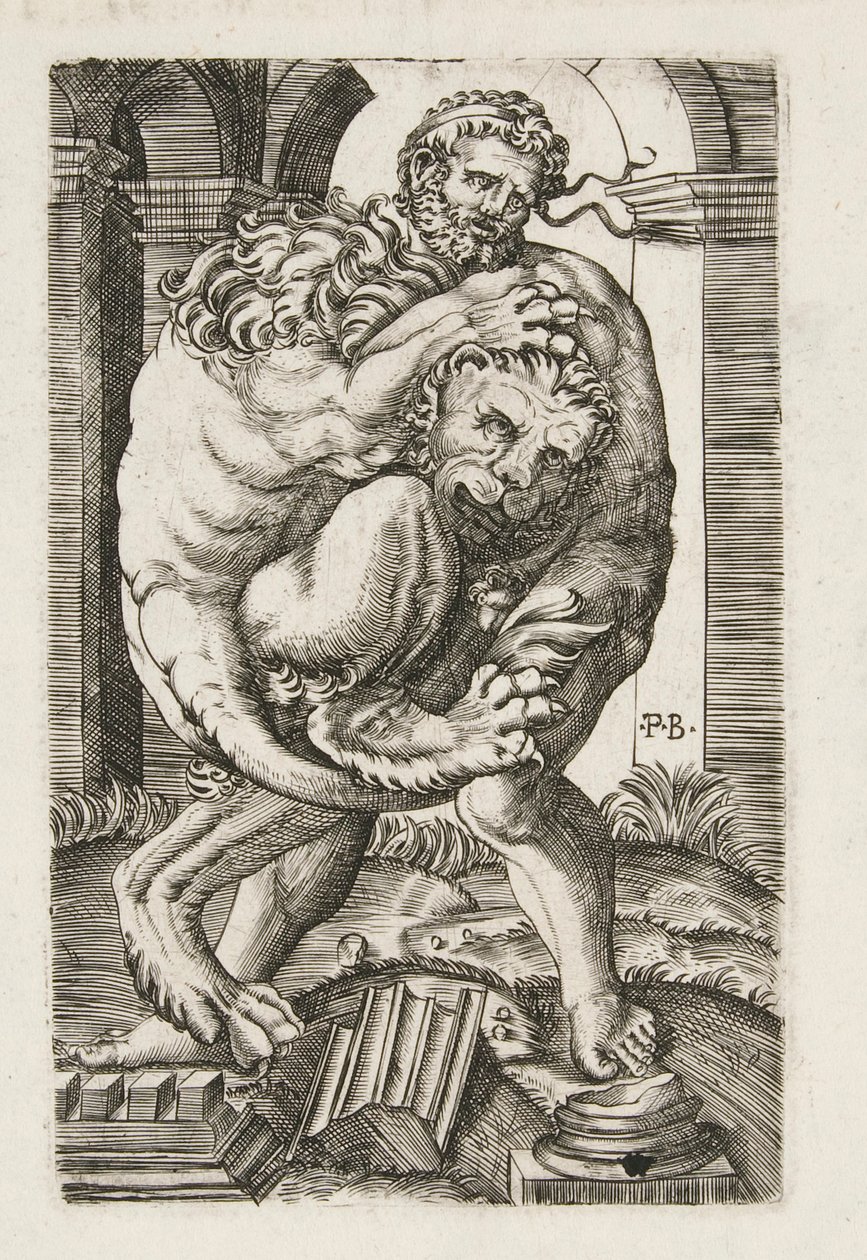 Hercules and the Nemean Lion by Monogrammist B