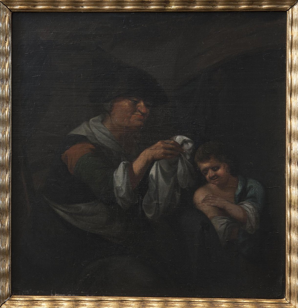 Old Lady Inspecting a Boy
