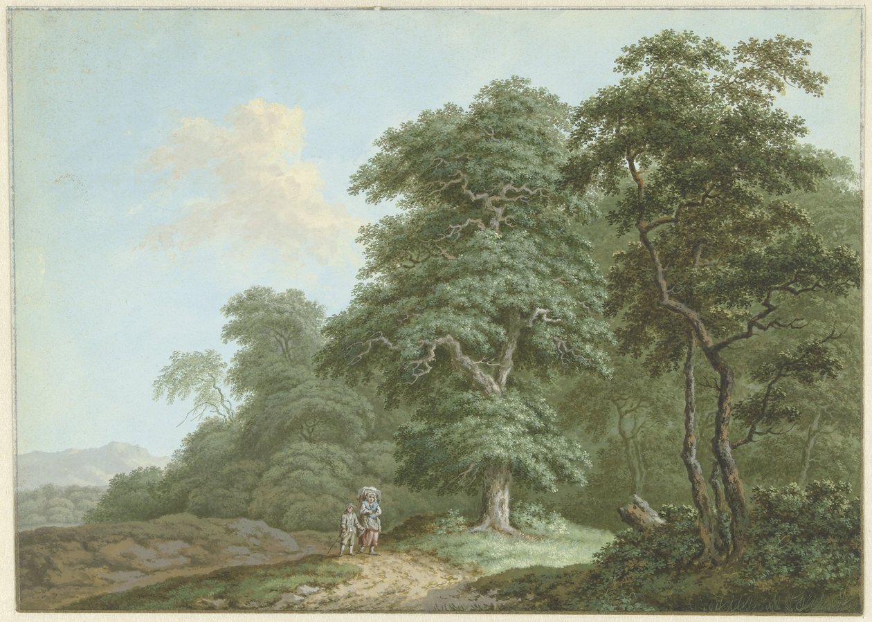 Landscape with Woman and Boy on a Country Road by Monogrammist FWH (possibly)