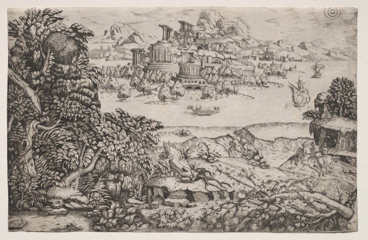 Landscape with a Temple above a Lake by Monogrammist HI