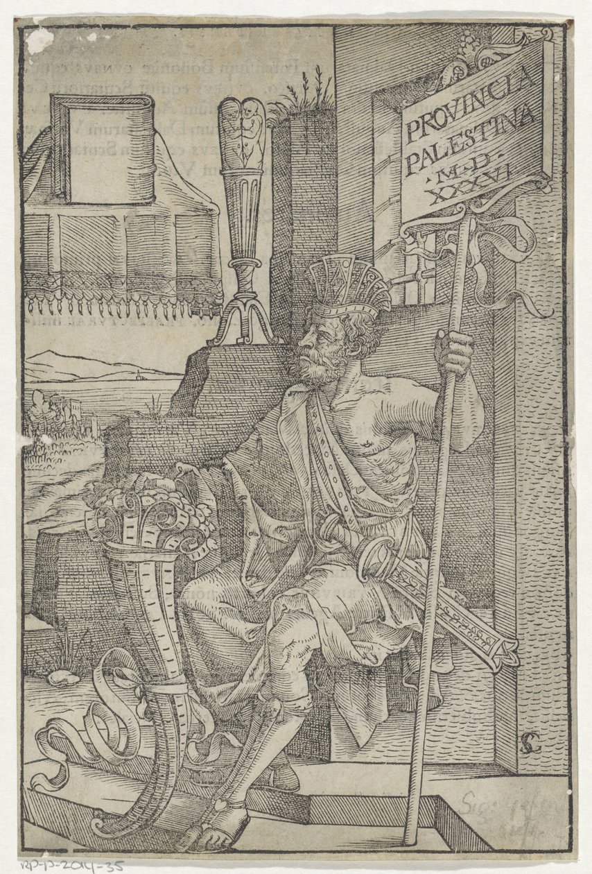 Seated Roman with a Sword, a Horn, and a Sign with 
