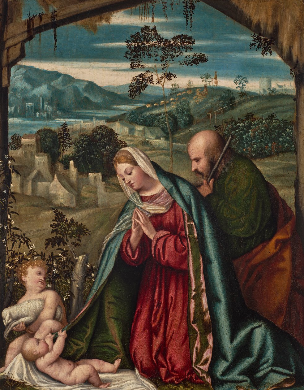 The Holy Family in a Landscape by Moretto da Brescia