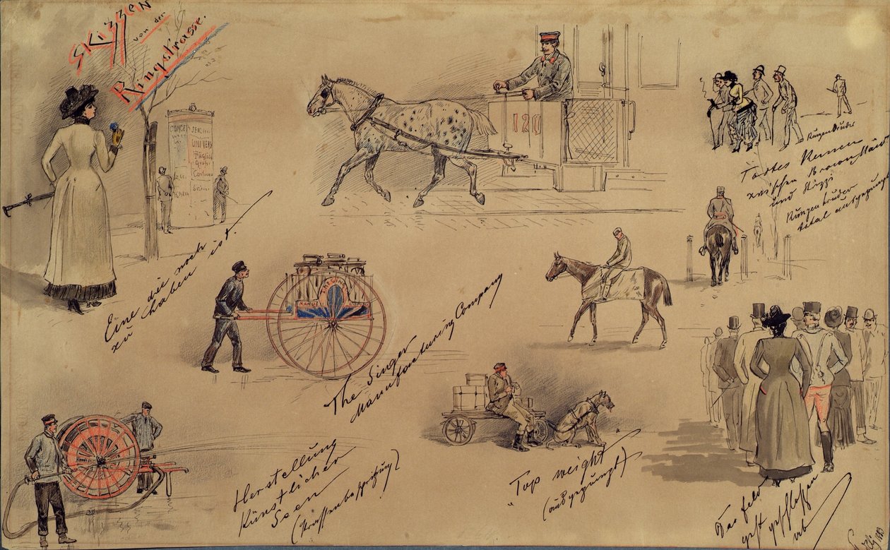Viennese Types 1883 (Sketches from the Ringstrasse) by Moritz Ledeli