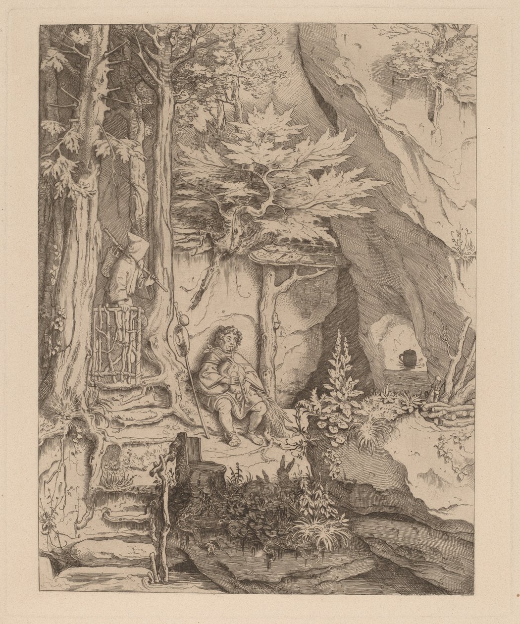 A Monk with a Bagpipe Player by Moritz Ludwig von Schwind