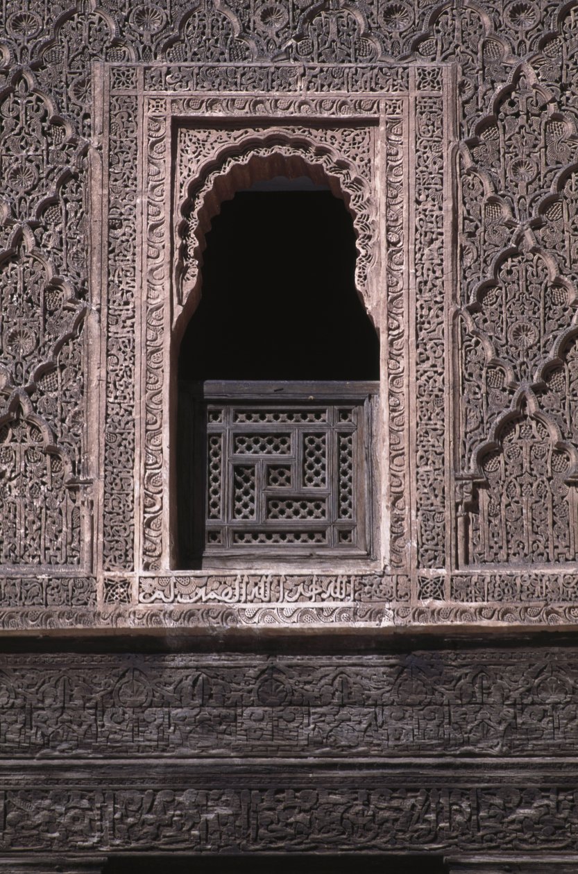 View of a window in the courtyard of the Ali ben Youssef Medersa, built by the Saadians in 1565 by Moroccan School