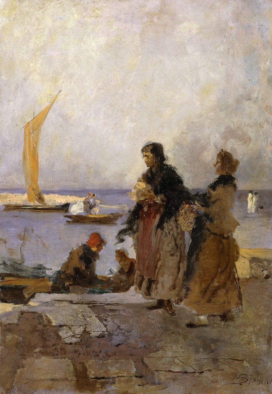On the Quay at Chioggia by Mose Bianchi