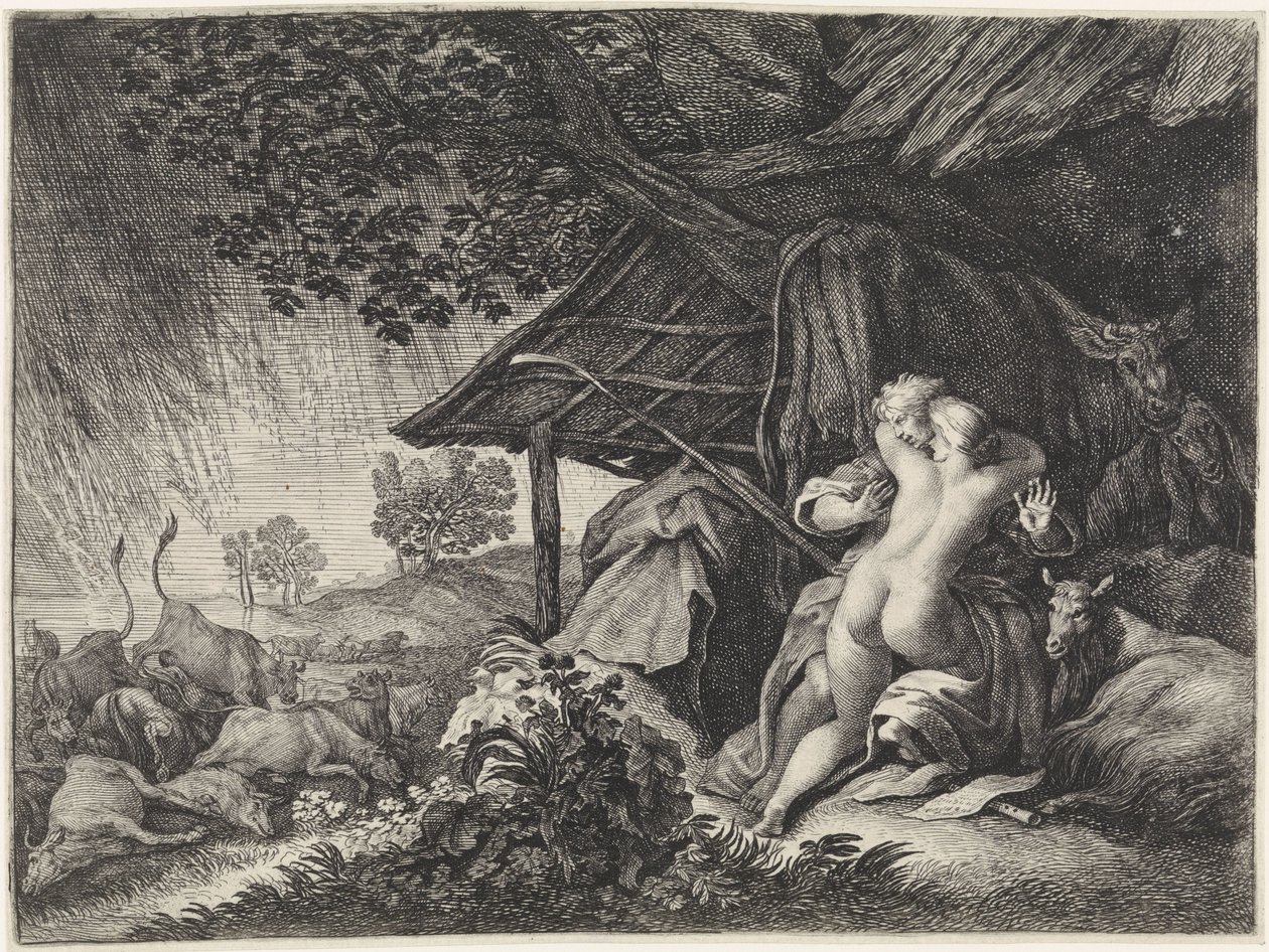 Shepherd and Shepherdess Sheltering from a Storm by Moyses van Wtenbrouck