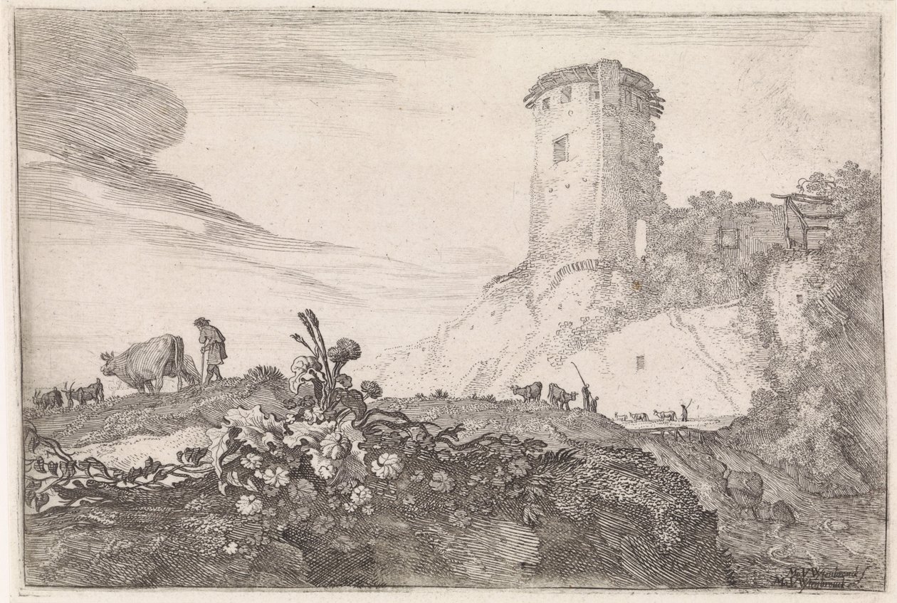 Landscape with Round Tower by Moyses van Wtenbrouck