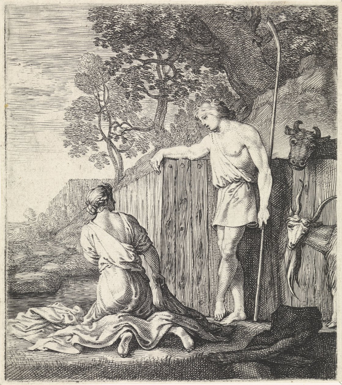 Washerwoman and Shepherd by a Stream by Moyses van Wtenbrouck
