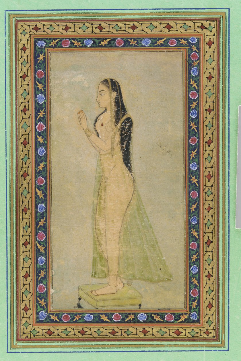 Lady at Prayer, Album folio with painting, c.1900 by Mughal School