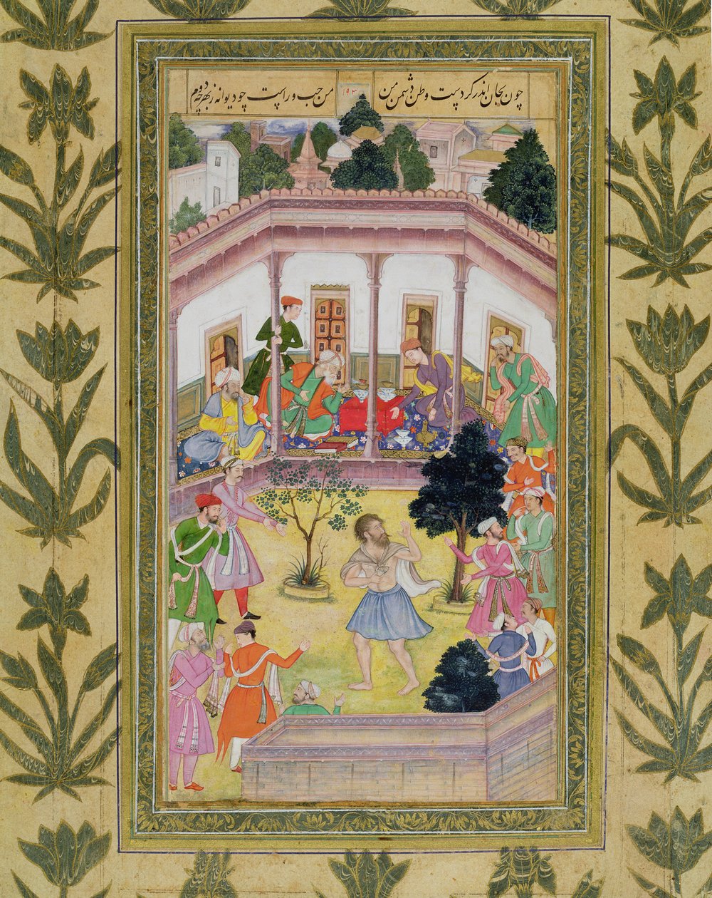 Disturbance by a madman at a social gathering, from the Small Clive Album by Mughal School