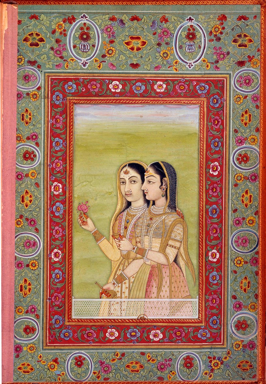 Miniature Representing Two Women by Mughal School