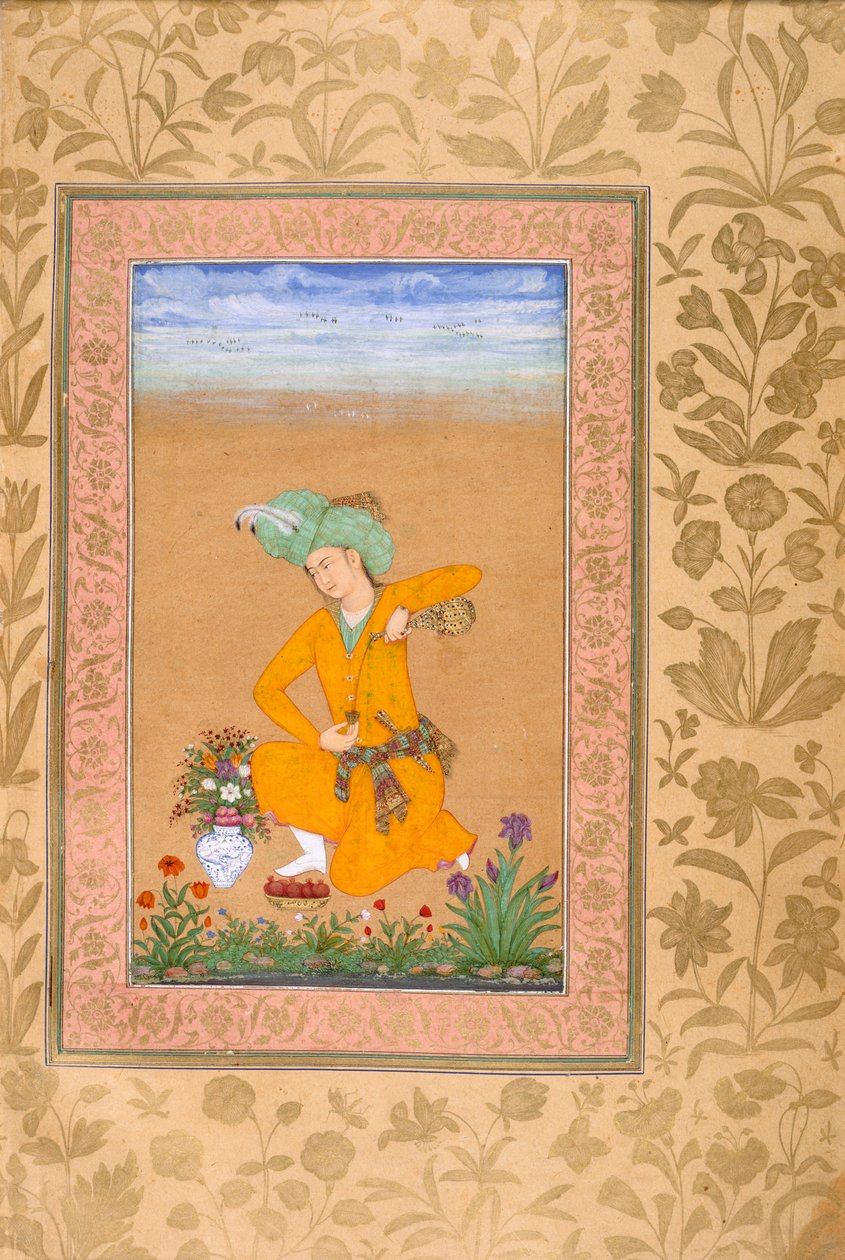 A Prince Dressed in Persian-Style Costume Pouring Wine by Muhammad Khan
