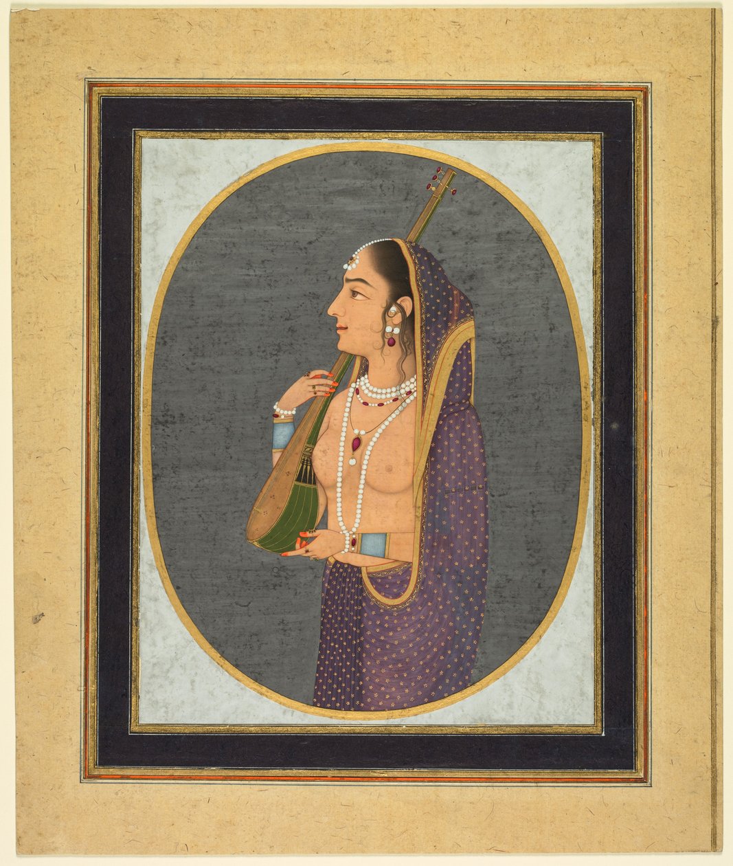 Court Lady Singing and Playing the Vina, c. 1760 by Muhammad Riza i Hindi