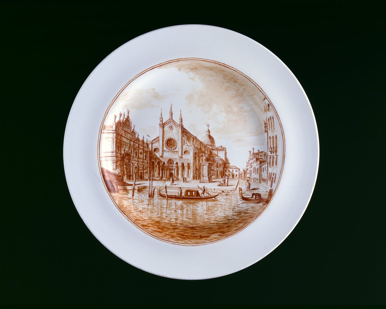 Plate with View of SS Giovanni e Paolo, Murano Miotti Glasswork, Venice, c. 1741 by Murano Miotti Family
