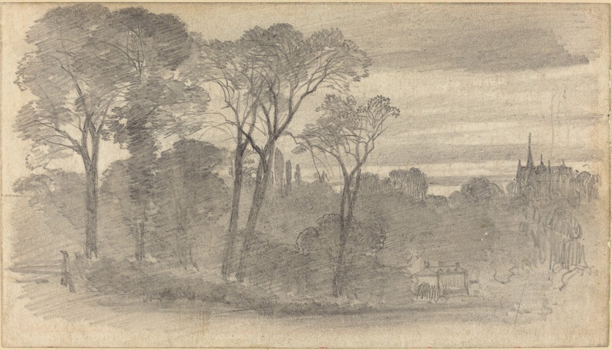 An Evening Landscape with a Distant Cathedral by Myles Birket Foster