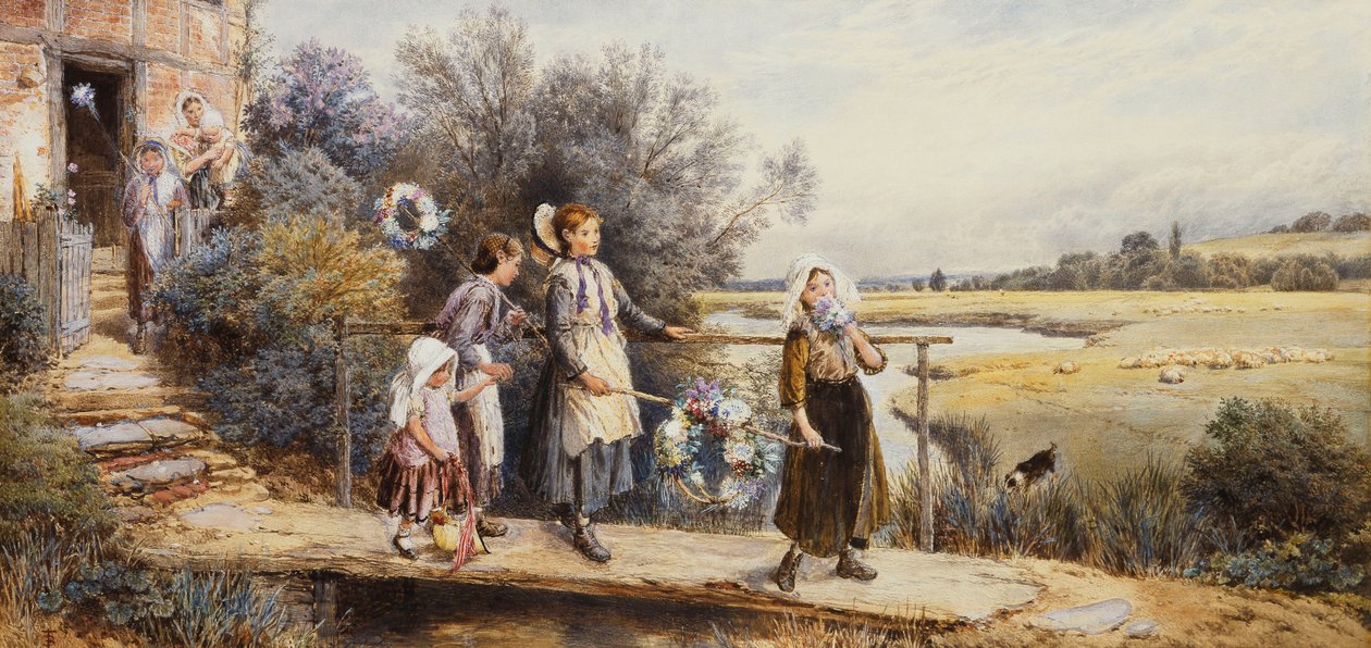May Day Garlands by Myles Birket Foster