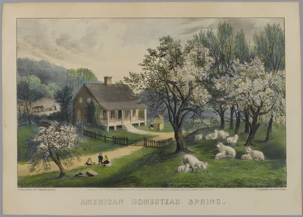 American Homestead Spring by N. and Ives, J.M. Currier