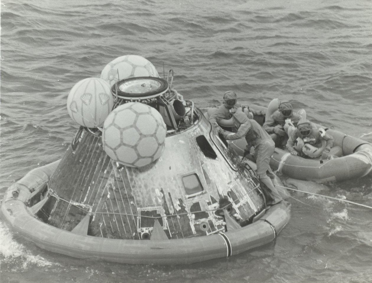 Astronauts in Lifeboat After Apollo 11 Splashdown by NASA Images