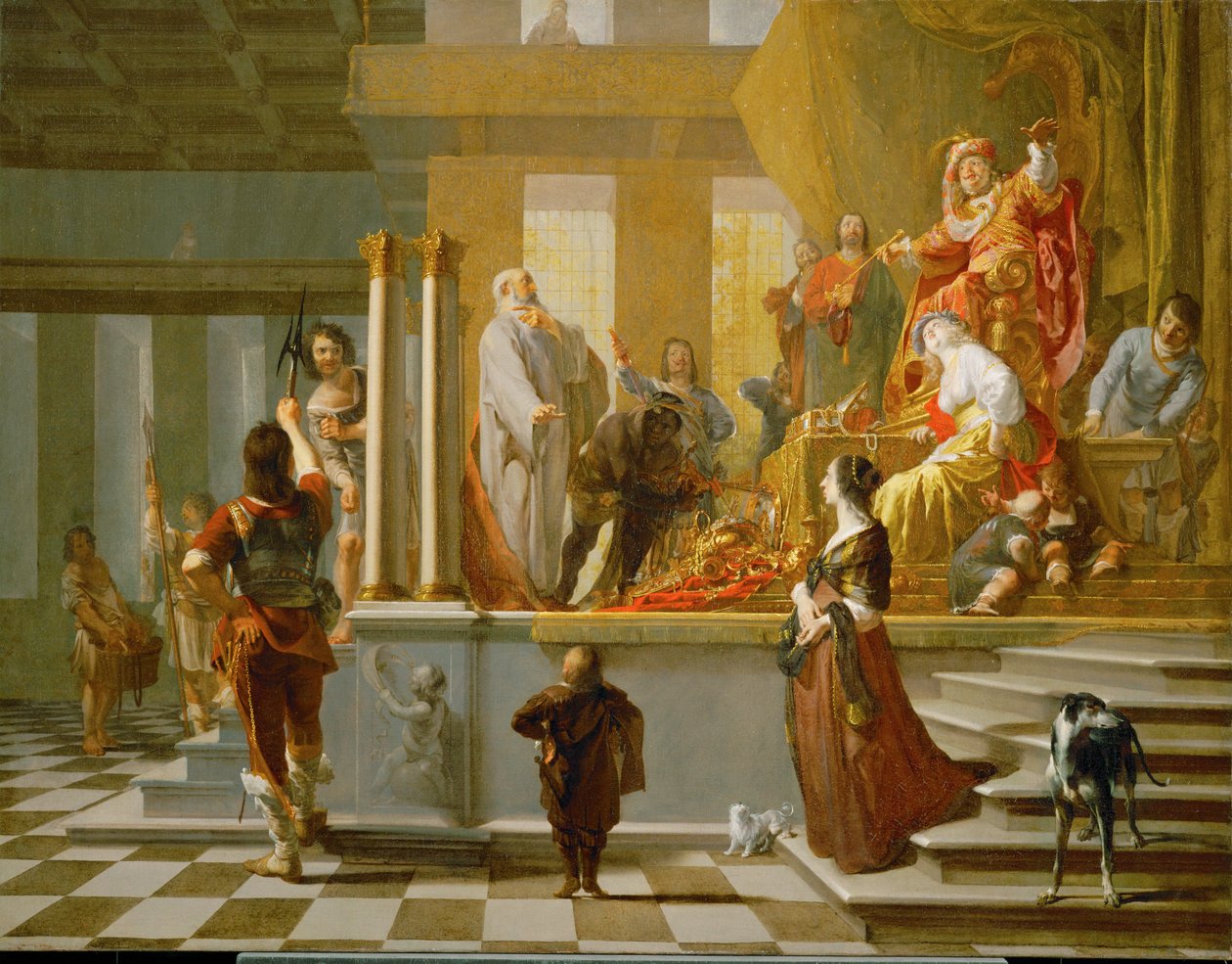 Croesus shows his treasures to Solon by N. & Hondecoeter G. G. de (1604-53) Knuepfer