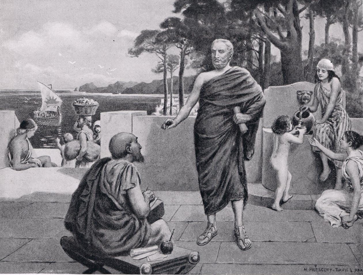 Thucydides in Exile, illustration from Hutchinsons History of the Nations, 1915 by N. Prescott Davies
