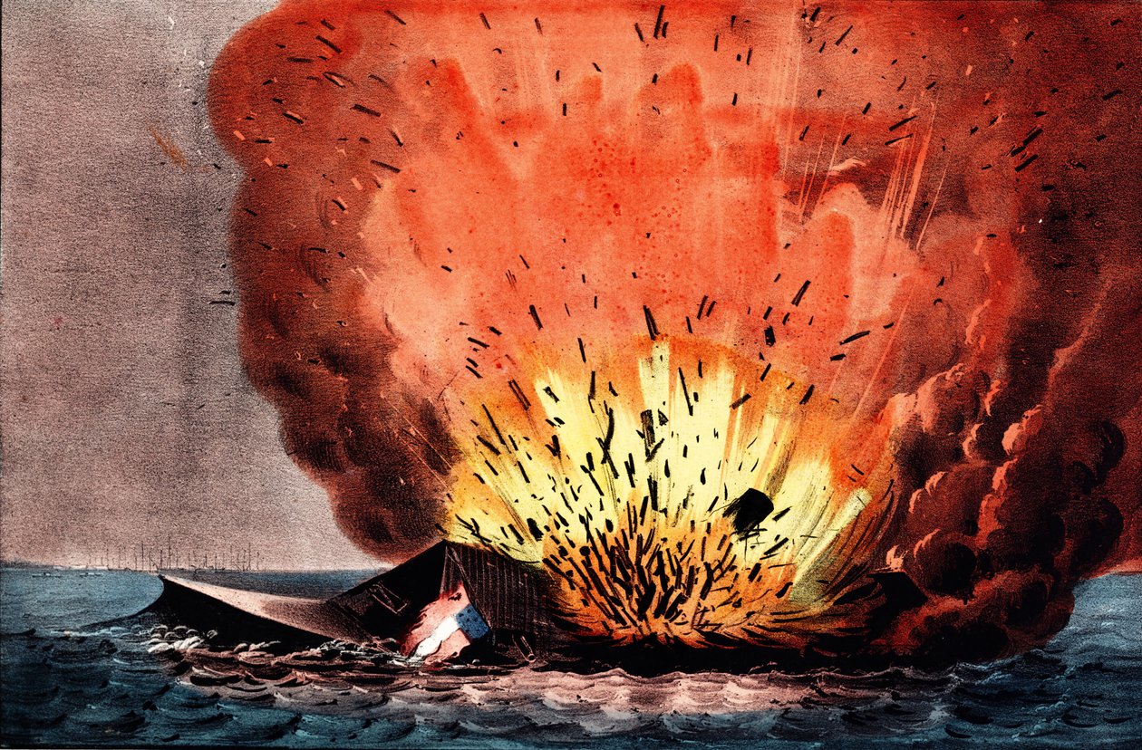 American Civil War: Battle of Hampton Roads March 8-9 by N. and Ives J.M. (1824 95) Currier