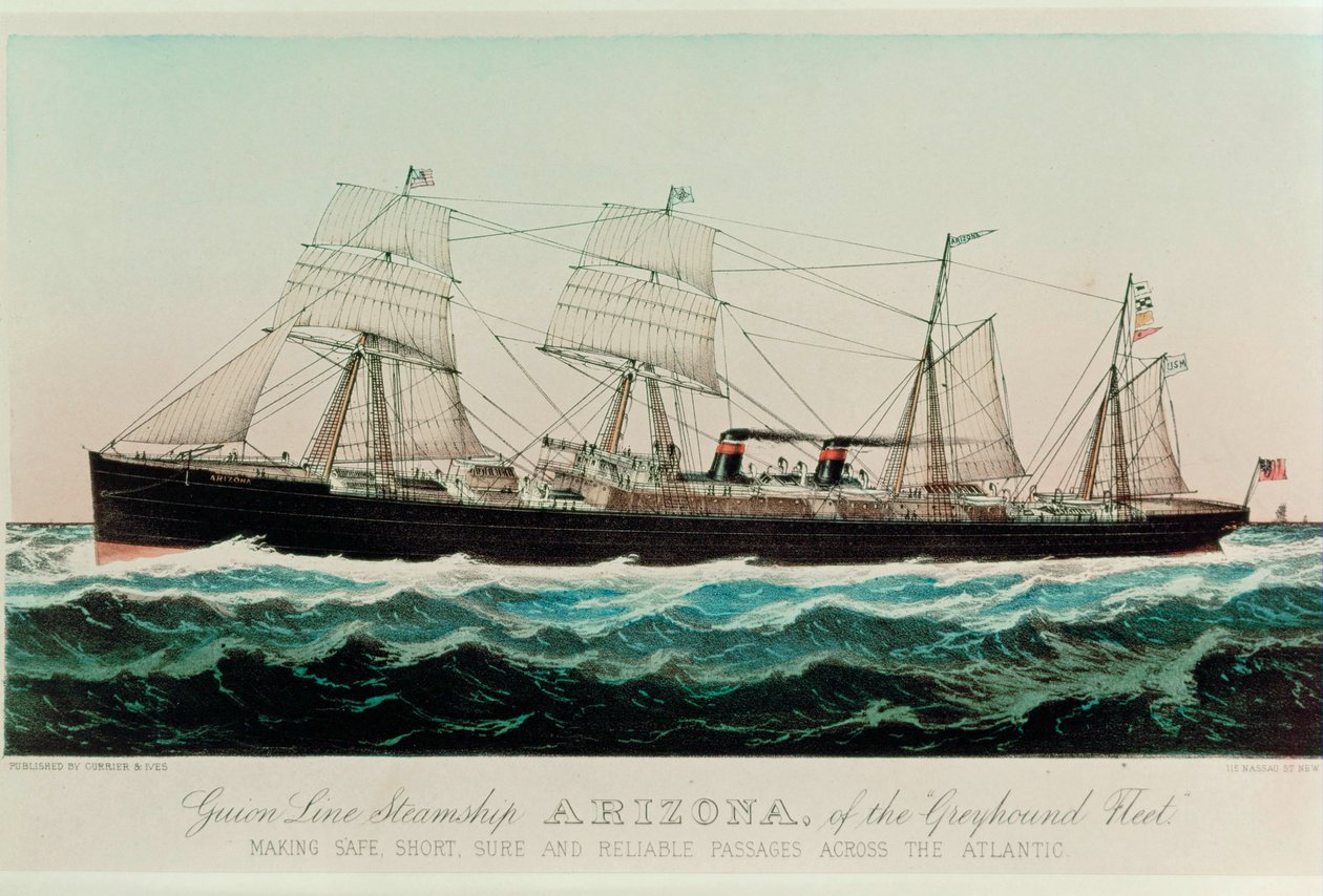 Guion Line Steamship Arizona of the Greyhound Fleet by N. and Ives J.M. (1824 95) Currier